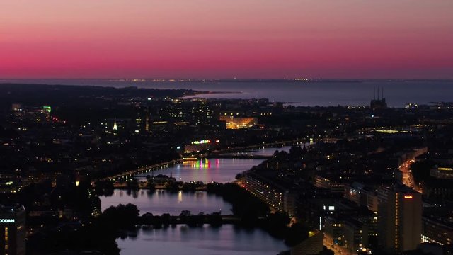 Aerial Denmark Copenhagen June 2018 Night 90mm Zoom 4K Inspire 2 Prores  Aerial video of downtown Copenhagen in Denmark at night with a zoom lens.