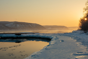 sunset on the icy coast