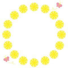 Obraz premium タンポポと蝶々の丸いフレームのイラスト