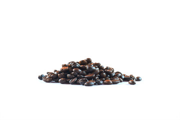 Coffee beans pile isolated on white background.