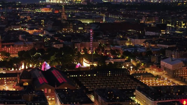 Aerial Denmark Copenhagen June 2018 Night 90mm Zoom 4K Inspire 2 Prores  Aerial video of downtown Copenhagen in Denmark at night with a zoom lens.
