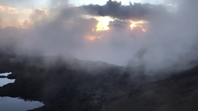 Sunset timelapse over himalayan lake and mountains