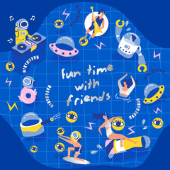 Friends enjoying pool party on swimming pool  background : Vector Illustration