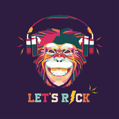 Monkey Listening Music Vector For T shirt Design