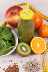 Freshly blended nutritious coctail from fruits and vegetables as healthy dessert containing vitamins and minerals