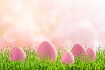 Pink eggs on easter holiday background