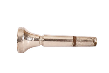 Old iron mouthpiece from wind instruments on white isolated background