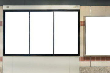 Blank billboard LCD advertisement for adjust your message at train station, mockup selective focus with clipping path.