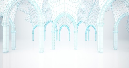 Abstract drawing white gothic interior . 3D illustration and rendering.