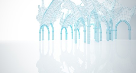 Abstract drawing white gothic interior . 3D illustration and rendering.