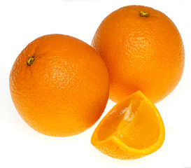 Fresh and juicy oranges on a white background