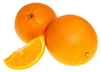 Fresh and juicy oranges on a white background