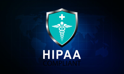 Vector illustration of Healthcare Information Portability and Accountability Act (HIPAA) compliant. Protected Healthcare Information (PHI). World map background