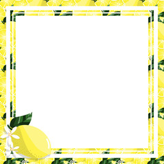 Square white frame and rectangle label on citrus lemon background.