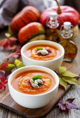 Bowls of pumpkin soup