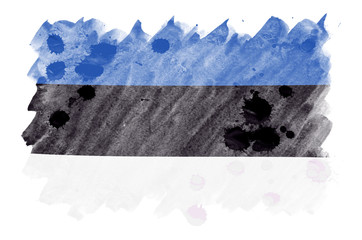 Estonia flag  is depicted in liquid watercolor style isolated on white background