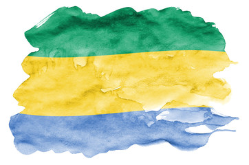 Gabon flag  is depicted in liquid watercolor style isolated on white background