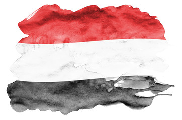 Yemen flag  is depicted in liquid watercolor style isolated on white background