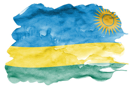 Rwanda flag  is depicted in liquid watercolor style isolated on white background