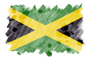 Jamaica flag  is depicted in liquid watercolor style isolated on white background