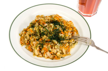VegetVegetarian menu. Braised cabbage with carrots on white platearian menu. Braised cabbage with carrots on white plate. Studio Photo