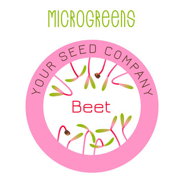 Microgreens Beet. Seed packaging design, round element