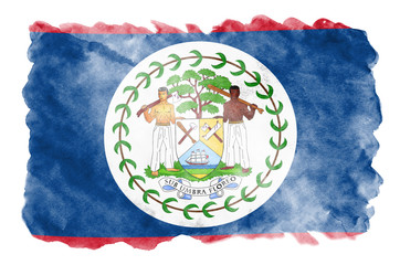 Belize flag  is depicted in liquid watercolor style isolated on white background