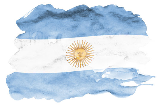 Argentina flag  is depicted in liquid watercolor style isolated on white background