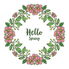 Vector illustration white backdrop leaf floral frame for invitation hello spring hand drawn