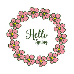 Vector illustration white backdrop leaf floral frame for invitation hello spring hand drawn