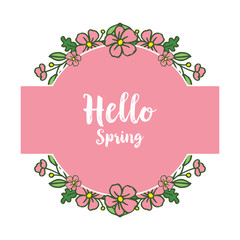 Vector illustration white backdrop leaf floral frame for invitation hello spring hand drawn