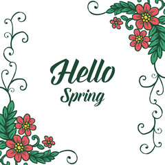 Vector illustration white backdrop leaf floral frame for invitation hello spring hand drawn