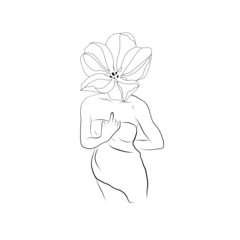 abstract face one line drawing. Portrait minimalistic style . One line. Single line drawing