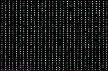many green number from 0 to 9 in the pc monitor