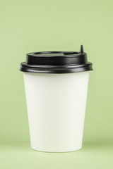 Paper coffee container with black lid. Take-away beverage container. Drink Cup template for your design