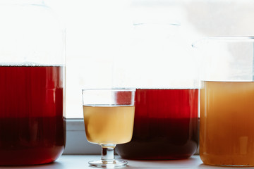 Kombucha Drink. Kombucha Fermenting. Tea mushroom