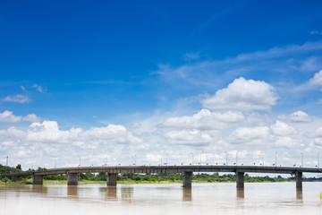 Fototapeta na wymiar A bridge which crossing River in thailand