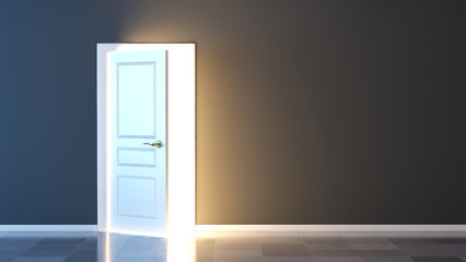 Open door with light - 3d rendering