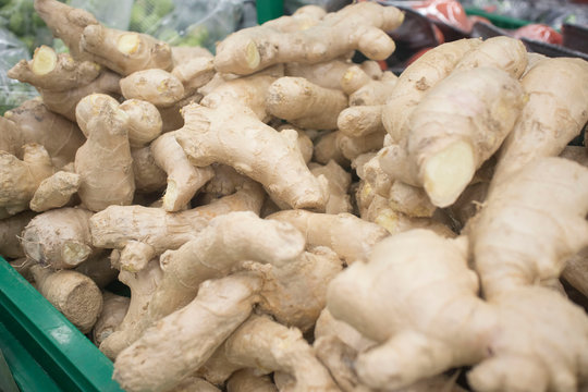 Organic Ginger - On Display at a farmer's market. Rich in nutrition and health benefits, and the perfect condiment for culinary dishes and recipes