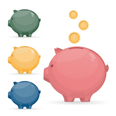 Vector piggy bank set with different color in flat style.