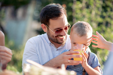 Family lunch in a garden