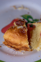 Homemade cooked Easter bread with hazelnuts.