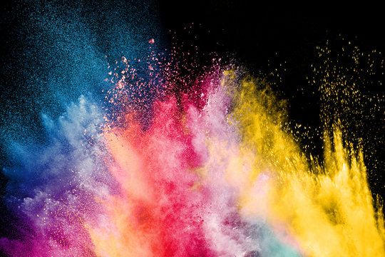 Color Holi Festival. Colourful explosion for Happy Holi powder. Color powder explosion background.