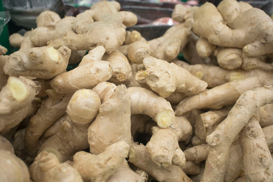 Organic Ginger - On Display at a farmer's market. Rich in nutrition and health benefits, and the perfect condiment for culinary dishes and recipes