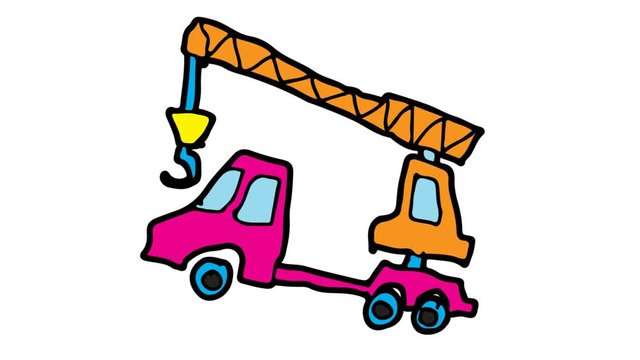 kids drawing white screen with theme of Hooklift Truck