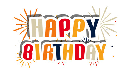 Happy Birthday Card, Poster With Fireworks - Colorful Vector Illustration - Isolated On White Background