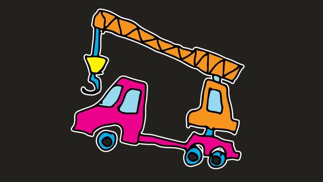 kids drawing black screen with theme of Hooklift Truck