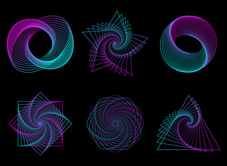 Abstract neon shapes set, futuristic wavy fractal background. Vector geometric illustration