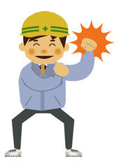 作業員のイラスト。 作業服を着た男性のクリップアート。 労働者のいろいろなポーズ。