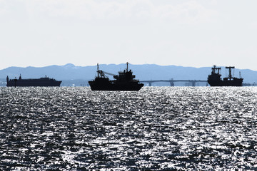 Fototapeta premium The scenery of the sea where the cargo ship sails
